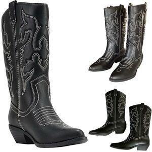 SODA Black Western Embroidered Cowboy Boots Pointed Toe Block Heel Sz 7 Like New